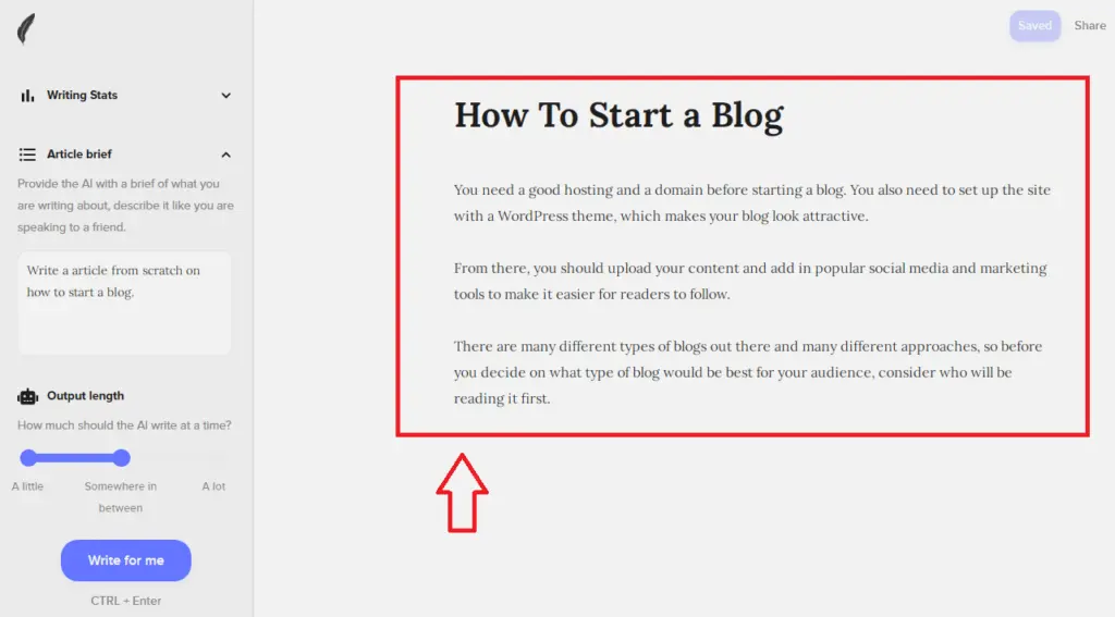 Output generated by the ShortlyAI tool
