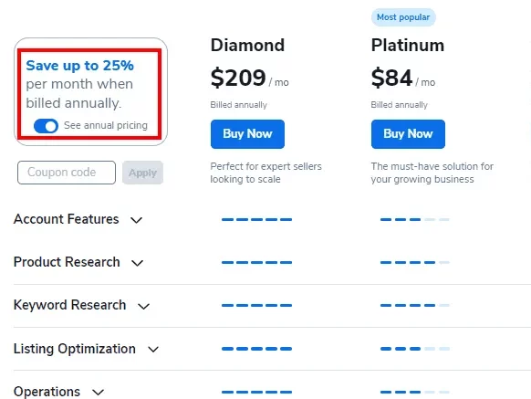 Helium 10 Platinum Vs. Diamond Plan