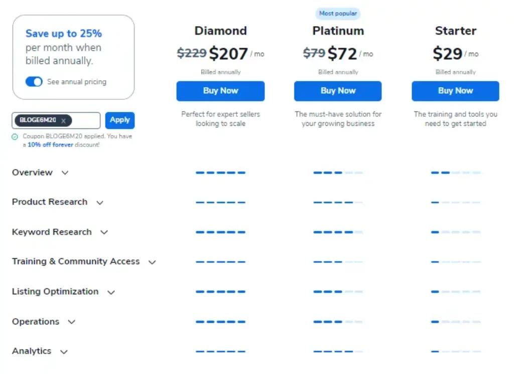 Helium 10 Pricing and Plans