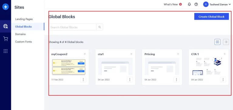 Swipe Pages Global Blocks
