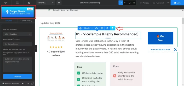 Swipe Pages Swipe Genie Tool