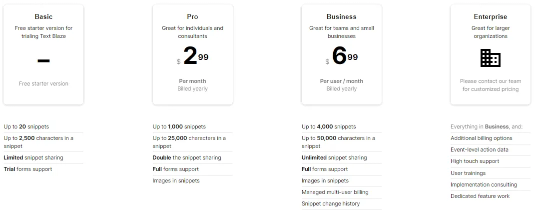 Text Blaze Pricing Plans