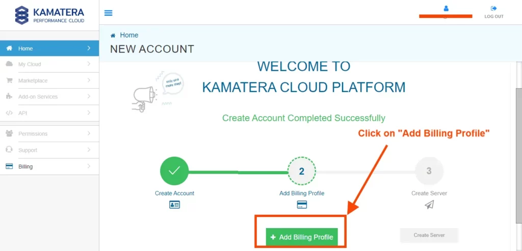 Kamatera dashboard