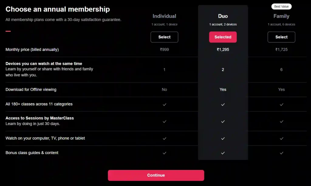 MasterClass Pricing Plans