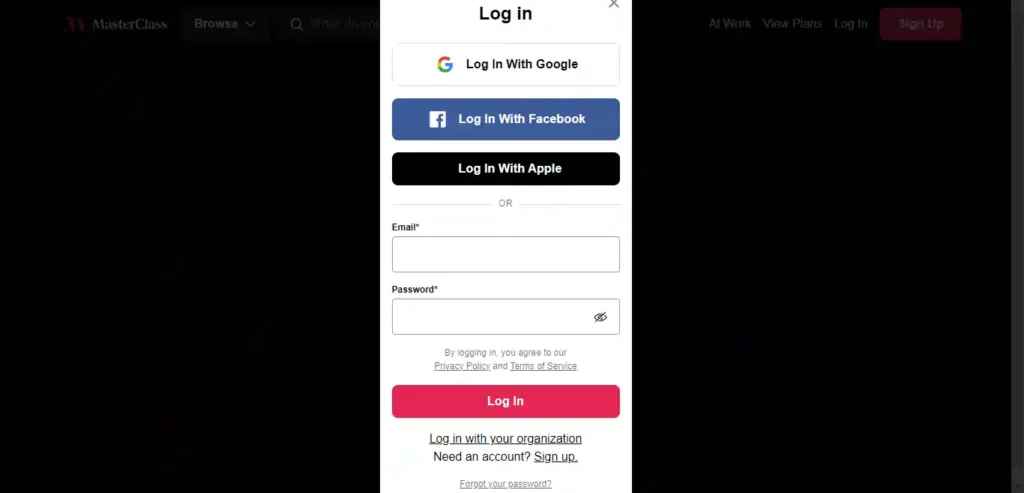 MasterClass free trial Sign Up