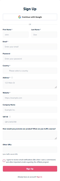 Candy AI Affiliate Sign-up Page