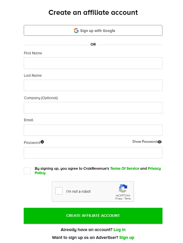 Sign up for CrakRevenue