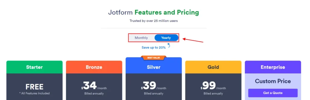 Sign up for Free with jotform