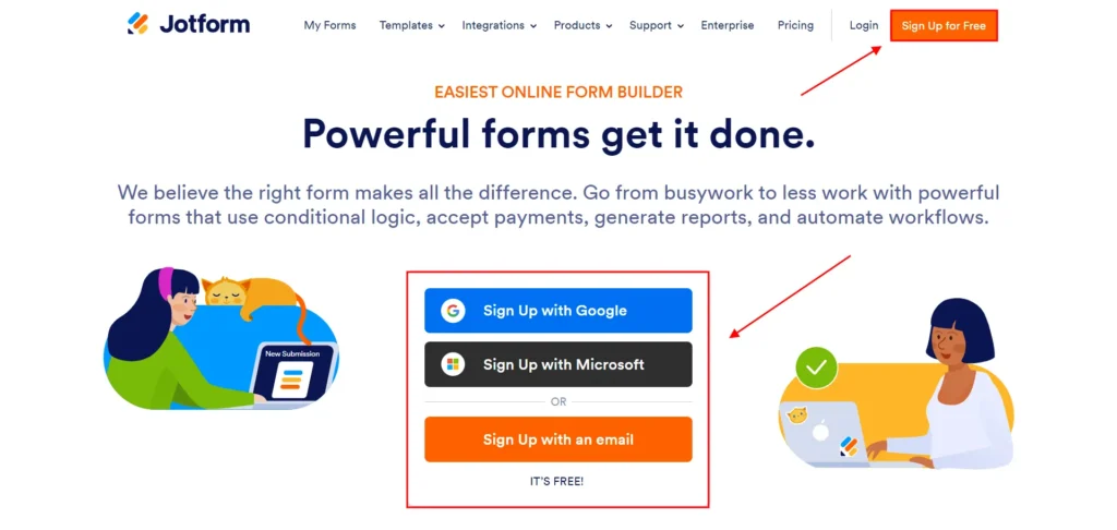 Sign up for Jotform
