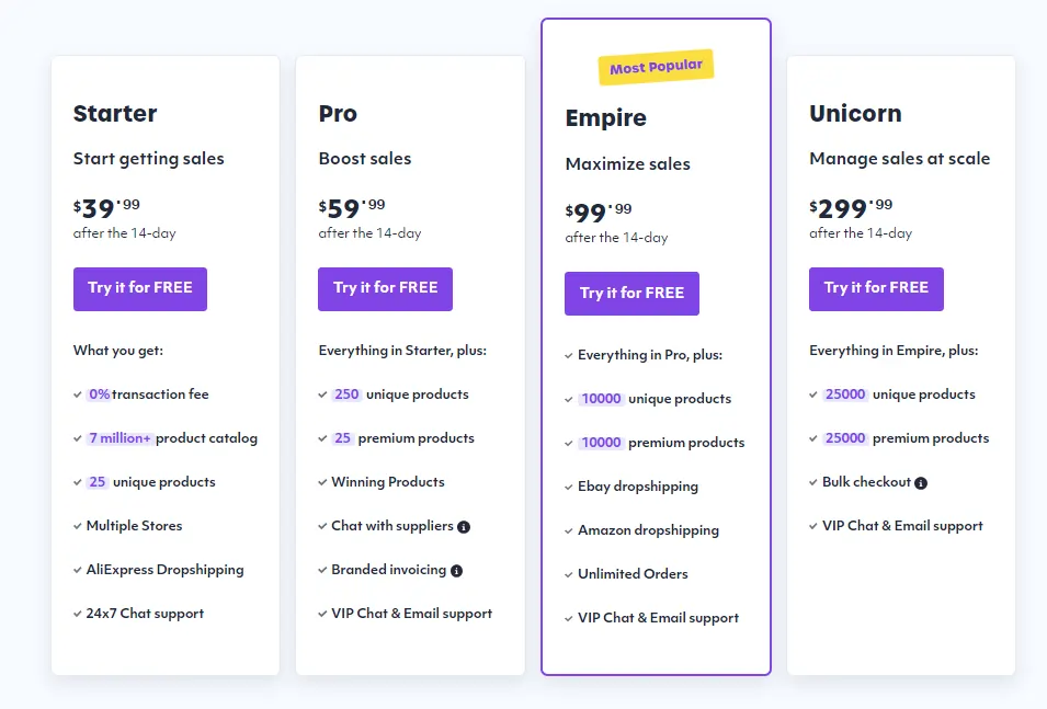 Spocket Pricing plan