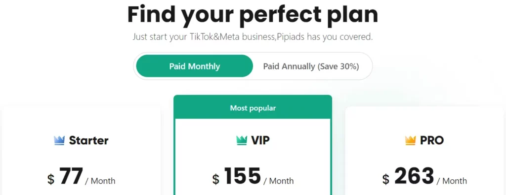 PiPiAds Pricing Plans