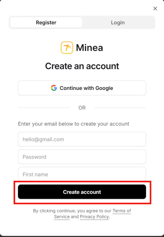 Create Minea Account