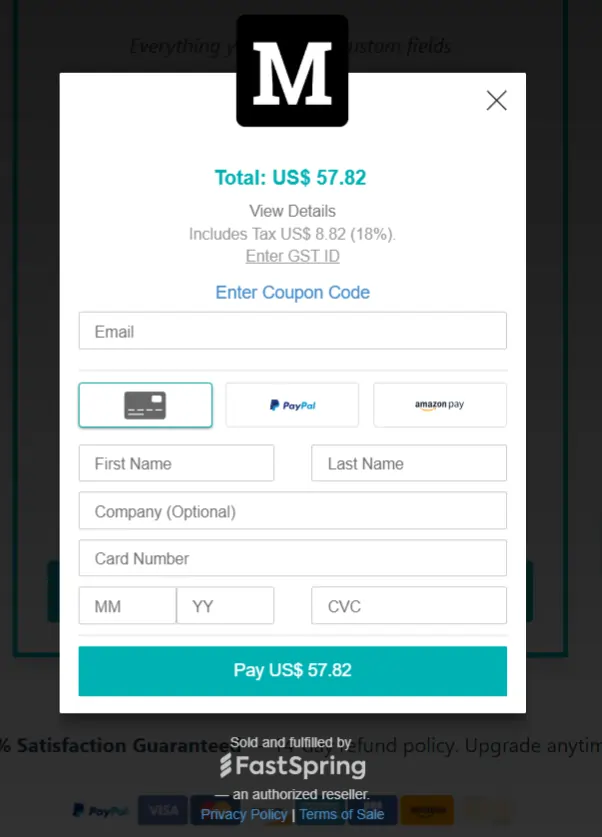 MetaBox payment details