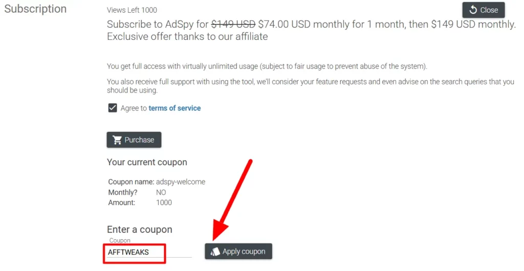 Adspy Coupon code