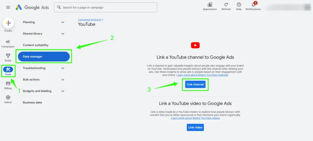 Link your YouTube channel to Google Ads