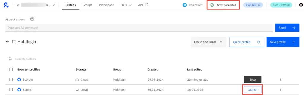 MultiLogin Launch your new profile