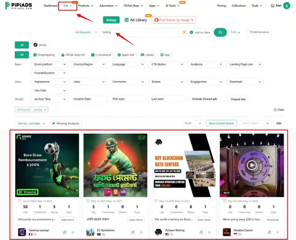 Pipiads - TikTok Ad Search Configuration
