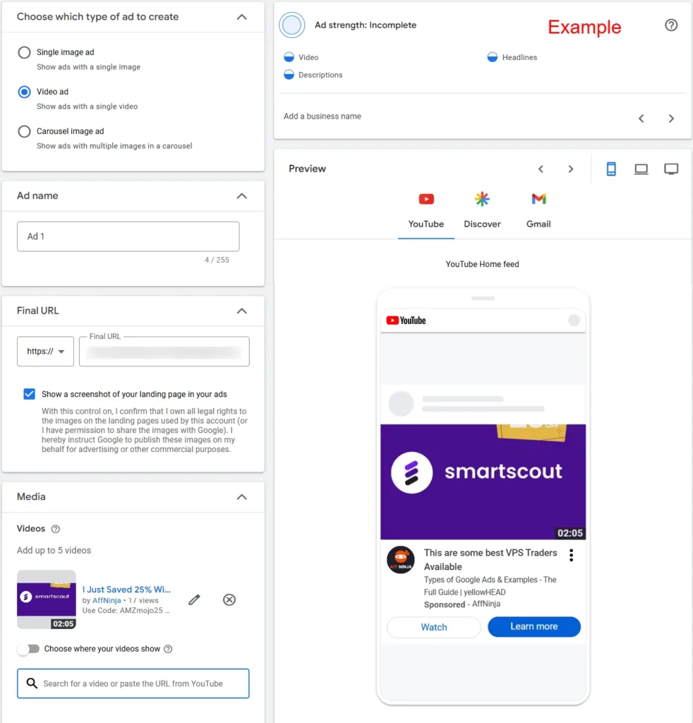 Upload your ad creative on Youtube