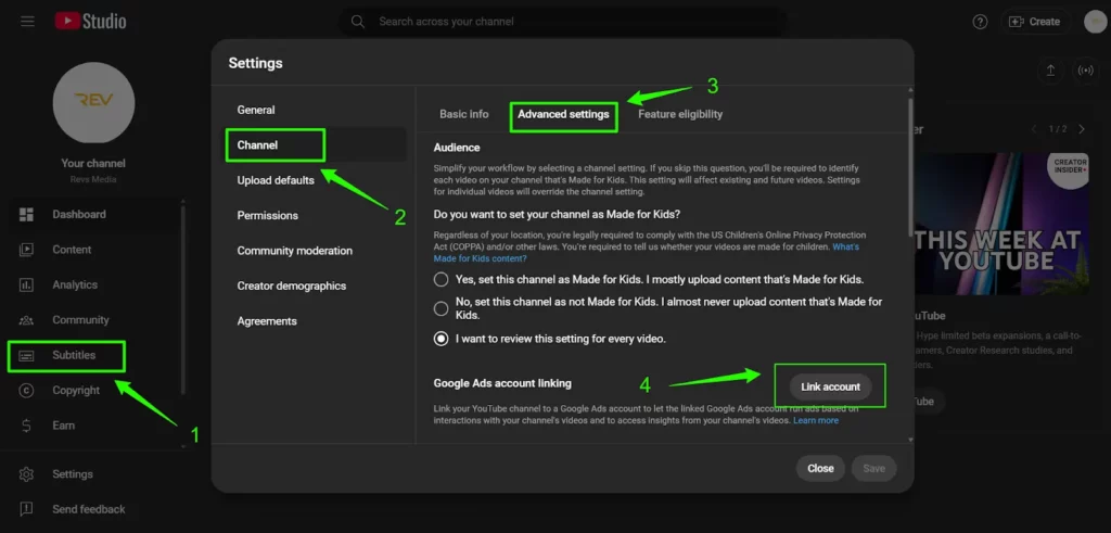 Youtube Channel Settings