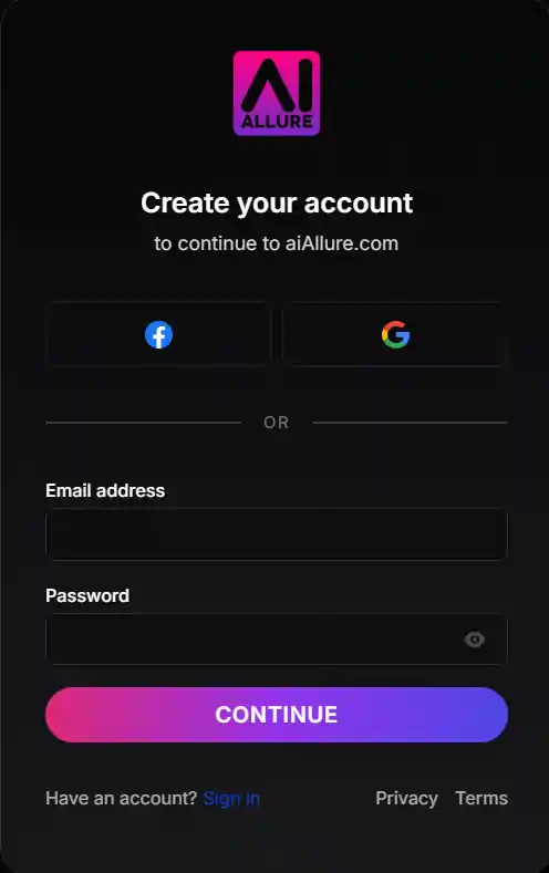 aiAllure - Sign Up