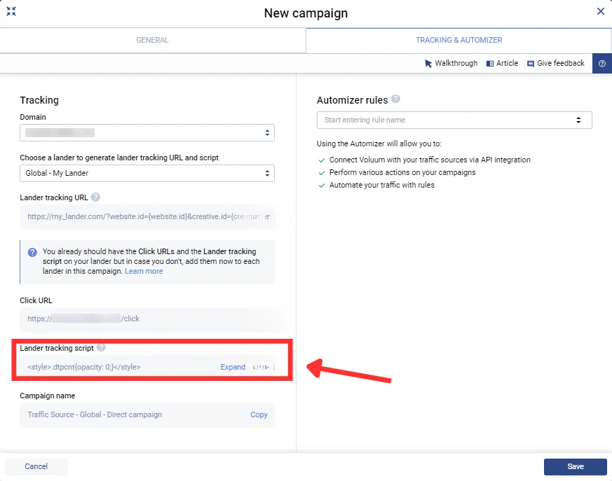 Setting Up Direct Tracking - Get the Lander URL