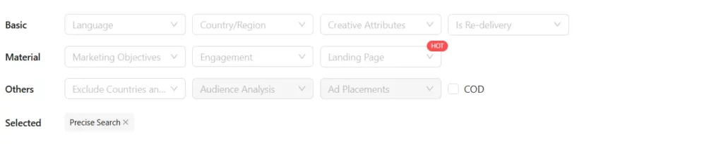 BigSpy's filtering Feature