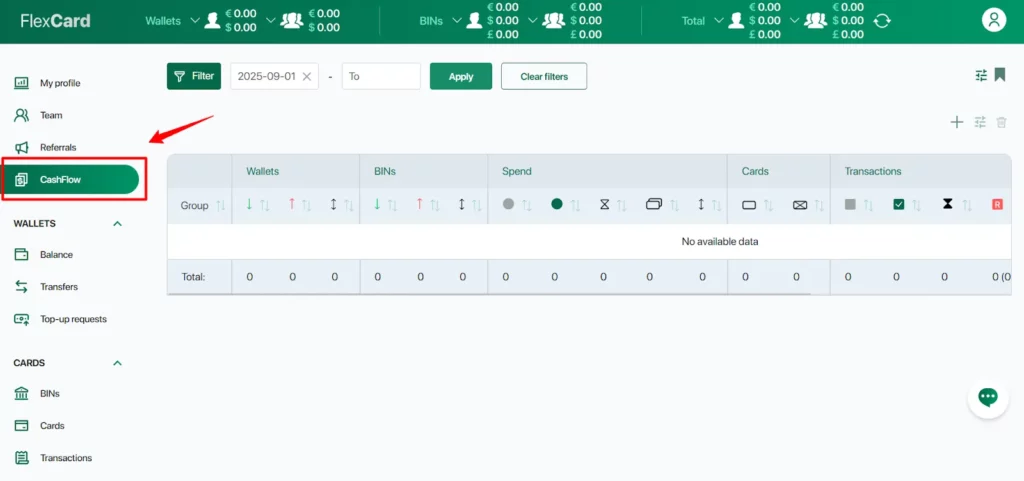 FlexCard Cashflow Feature