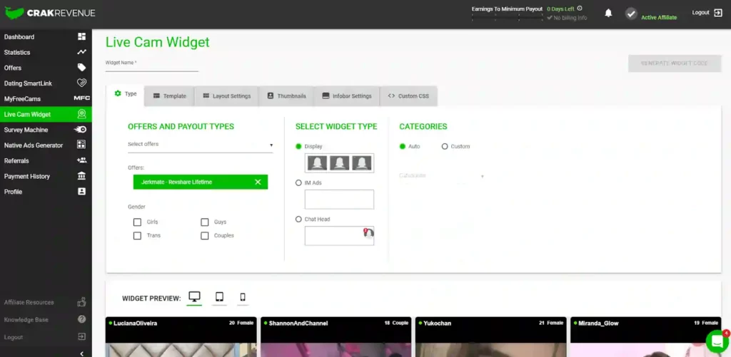 CrakRevenue Live Cam Widget