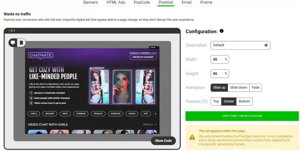 CrakRevenue Prestitial & Postitial Ads