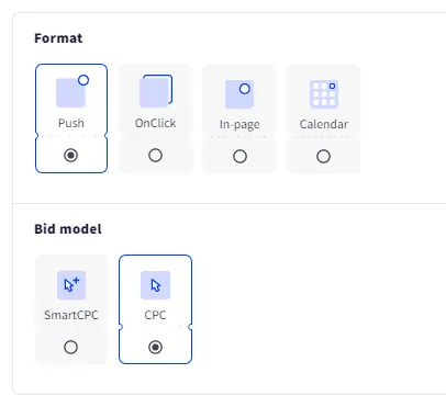 Choose RollerAds Ad Format