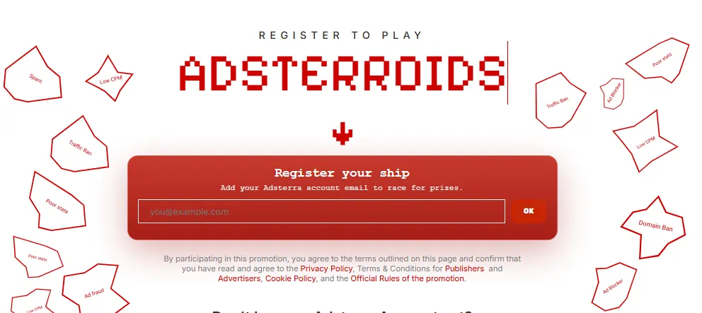 Adsterroids - Register to Play