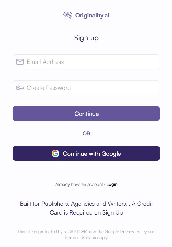 Create Originality AI Account