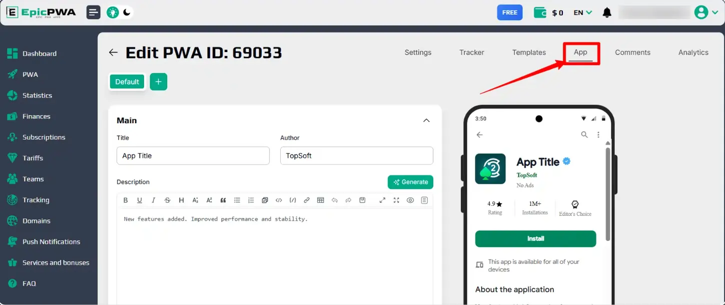 Customise App Details in EpicPWA