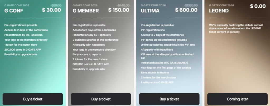 G GATE CONF Ticket Tiers